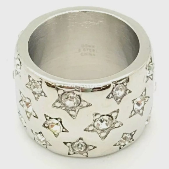 New Emma Skye Stainless Steel Crystal Star-Studded Wide Band Ring. - Picture 6 of 12